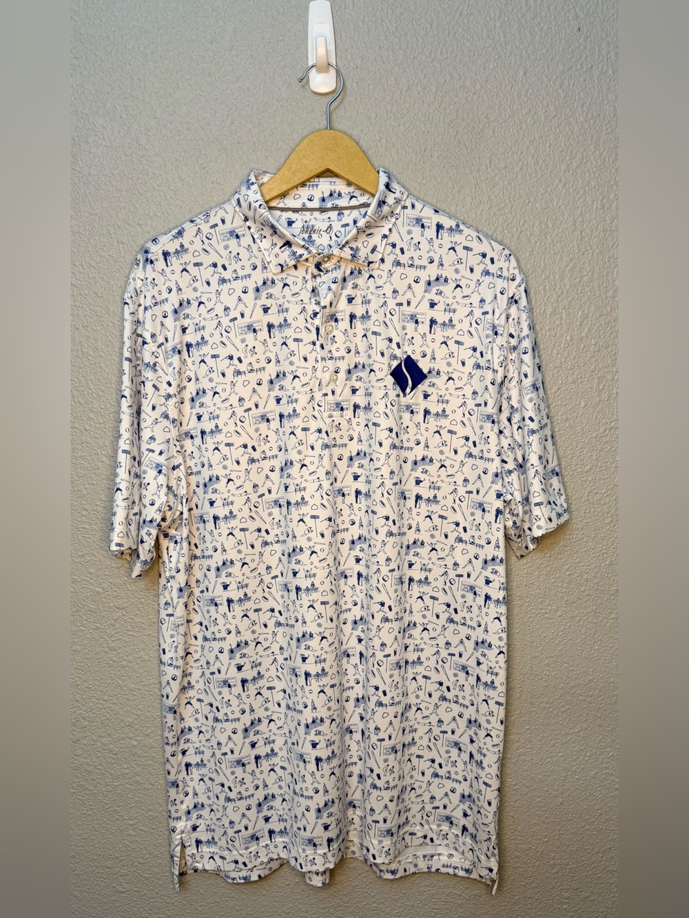 Johnnie-O | All Over Baseball Print Performance Jersey Golf Polo | Size Large